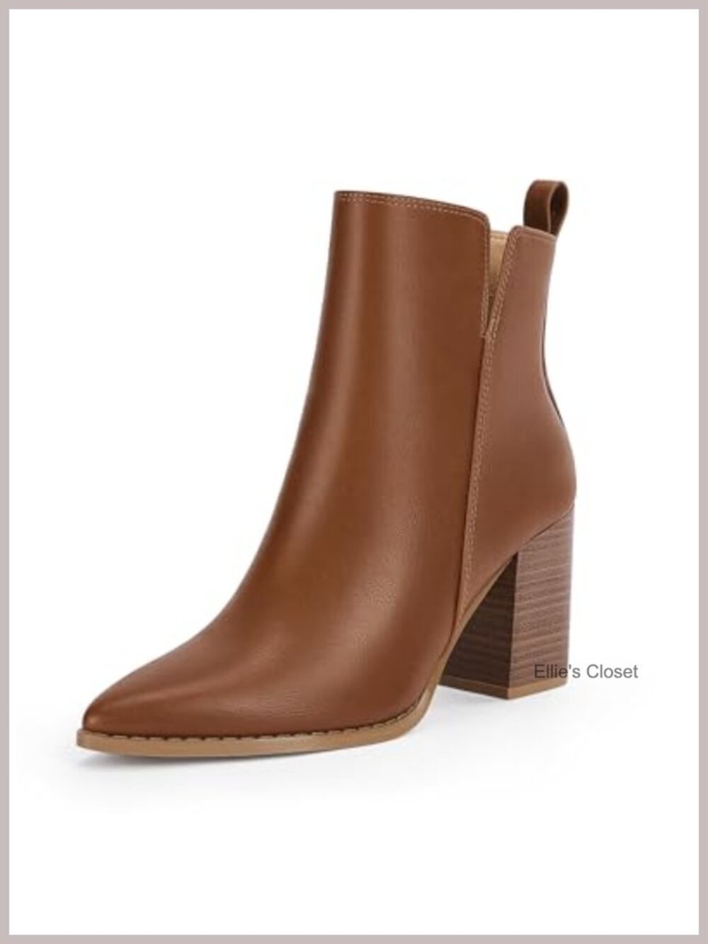 Womens Faux Leather Ankle Boots Pointed Toe Chunky Block Heel Side Zip Booties